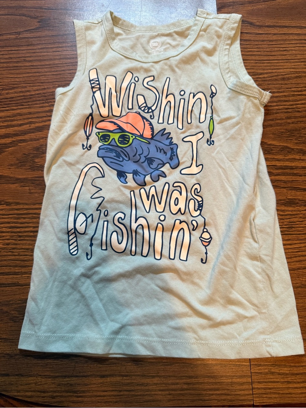 wonder nation Light Green Tank Top with Fishing Graphic